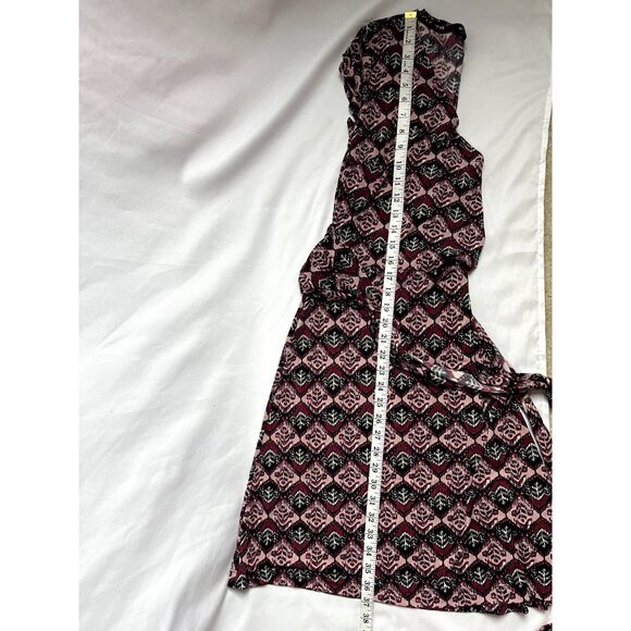 Axcess Faux Wrap Dress Pink Multi Mosaic Burgundy sz M Feminine Romantic Belted - Picture 10 of 10